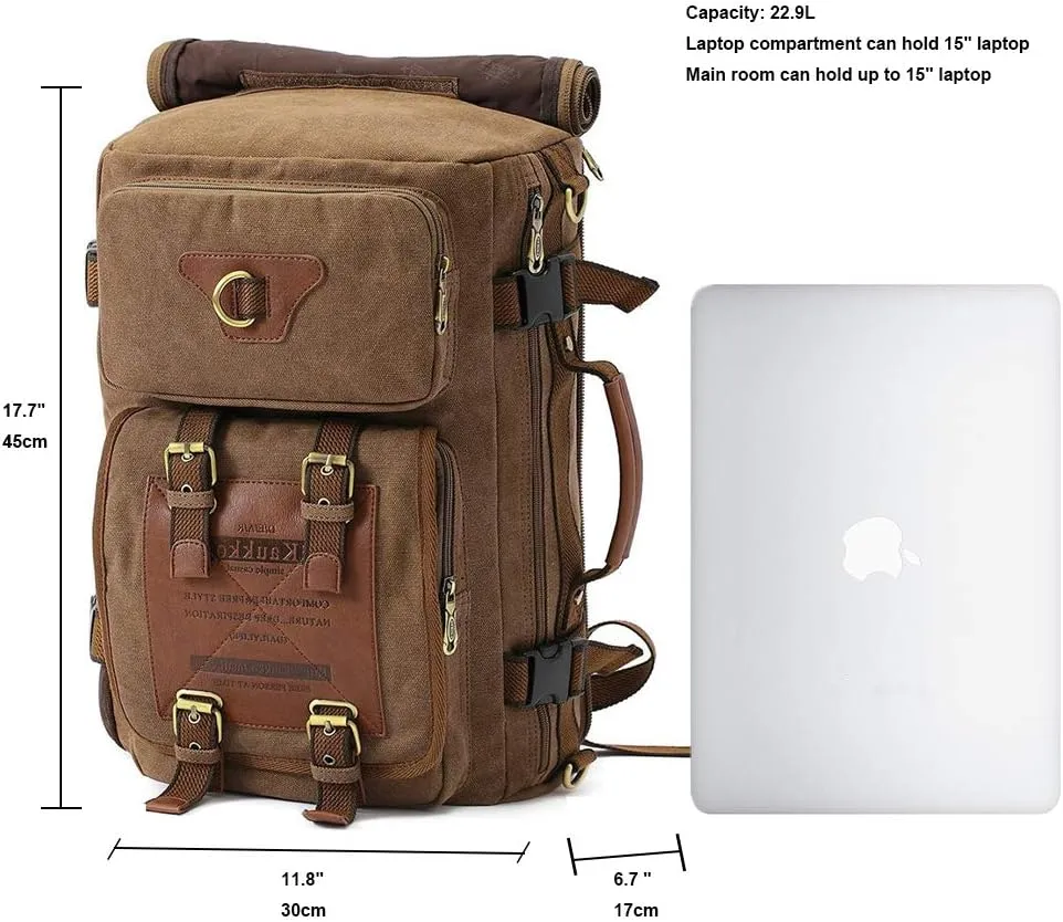 KAUKKO Outdoor Travel Men Backpack Hiking Camping Canvas Rucksack (Canvas Khaki)