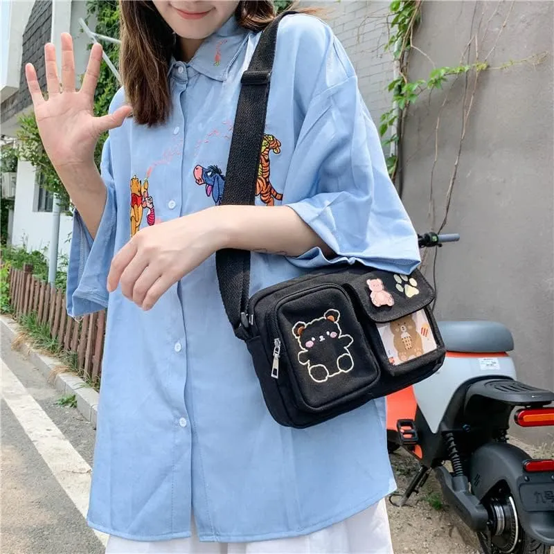 Kawaii Crossbody Bag Cute Wallet Purse Canvas Shoulder Bag for Women Small Messenger Bag