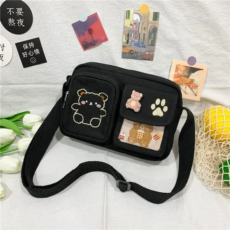 Kawaii Crossbody Bag Cute Wallet Purse Canvas Shoulder Bag for Women Small Messenger Bag