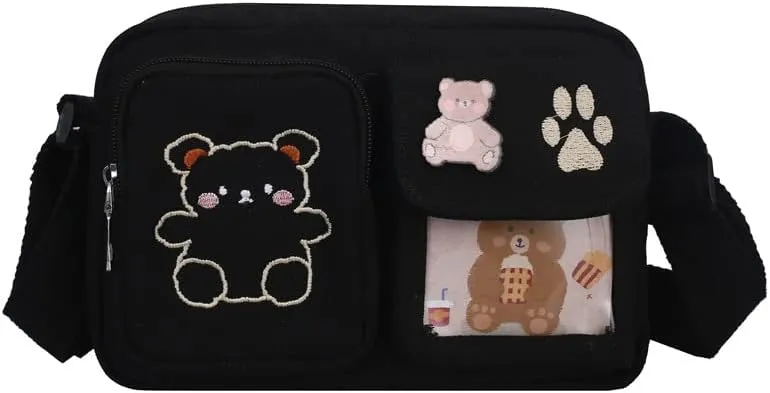 Kawaii Crossbody Bag Cute Wallet Purse Canvas Shoulder Bag for Women Small Messenger Bag