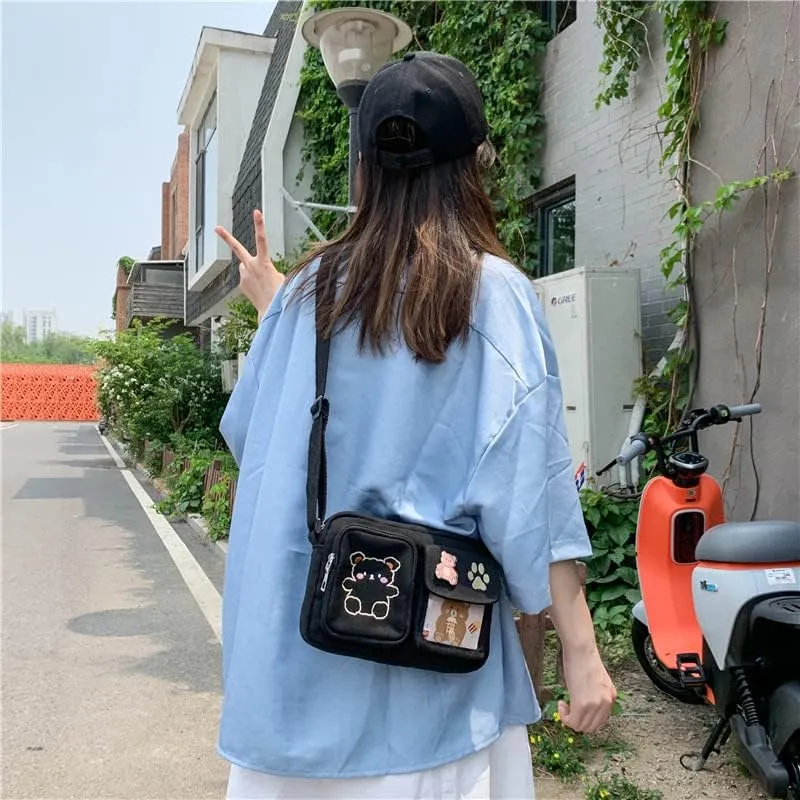 Kawaii Crossbody Bag Cute Wallet Purse Canvas Shoulder Bag for Women Small Messenger Bag