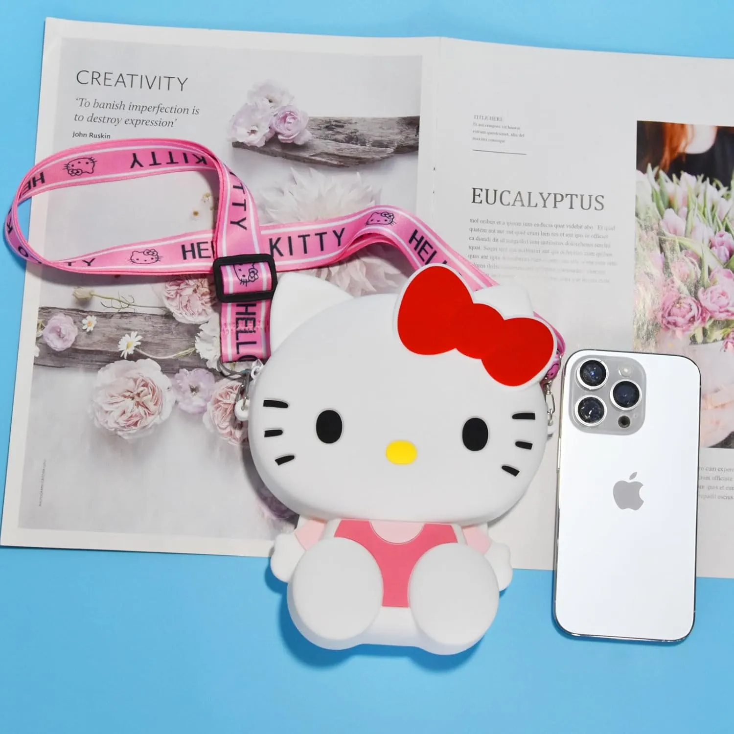 Kawaii Kitty Bag with Adjustable Shoulder Strap, Zipper Handbag Cute Kitty Coin Wallet Purse Shoulder Bag,