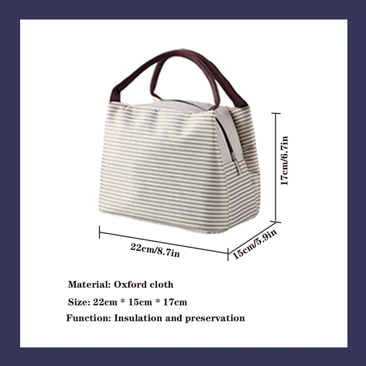 Kawaii Lunch Bag Men's Striped Lunch Box Reusable Warm Lunch Bento Bag Men's and Women's Handbags (Beige,One Size)