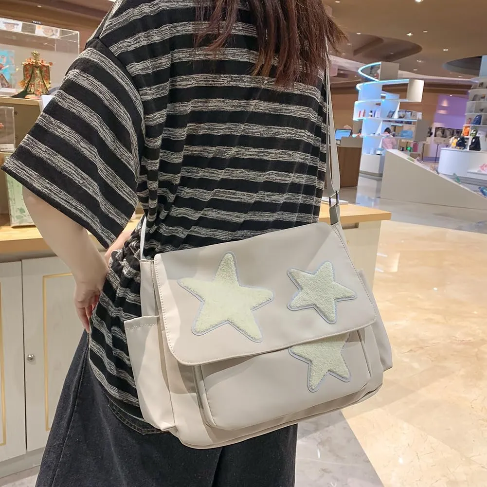 Kawaii Messenger Bag Cute Crossbody Bag Kawaii Aesthetic Shoulder Bag for Women Canvas Flap Messenger Bag