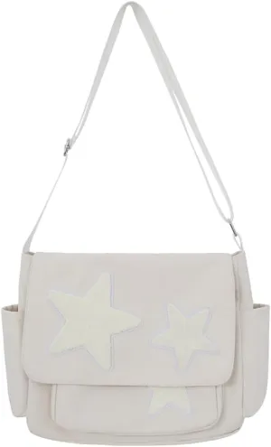 Kawaii Messenger Bag Cute Crossbody Bag Kawaii Aesthetic Shoulder Bag for Women Canvas Flap Messenger Bag