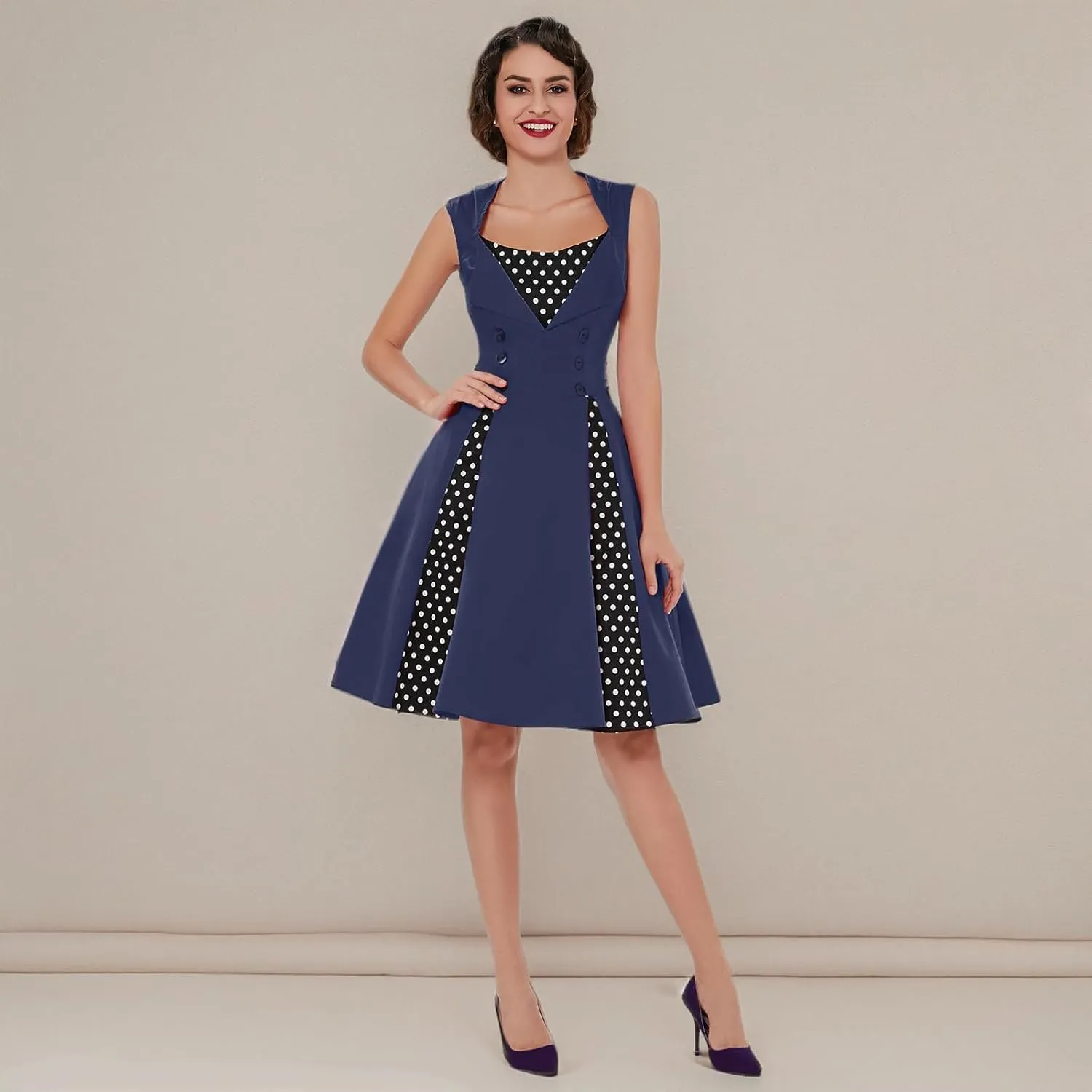 KILLREAL Women's Polka Dot Retro Vintage Style Cocktail Party Swing Dress