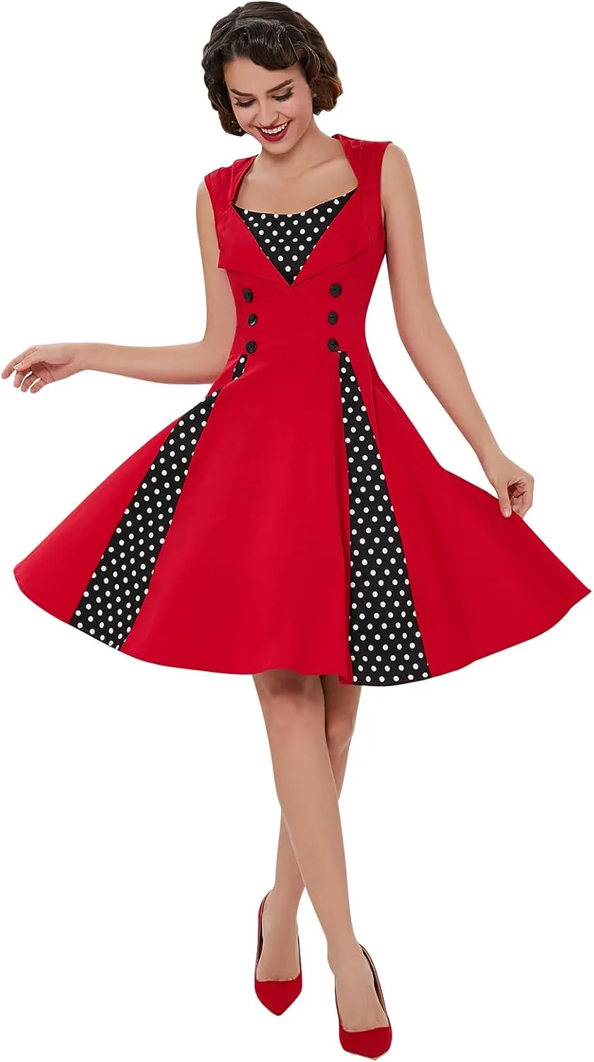 KILLREAL Women's Polka Dot Retro Vintage Style Cocktail Party Swing Dress