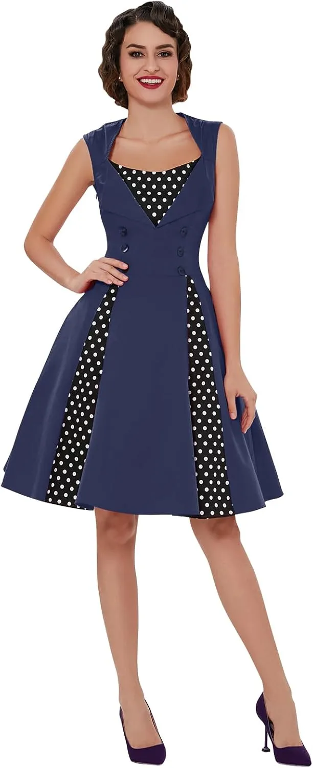 KILLREAL Women's Polka Dot Retro Vintage Style Cocktail Party Swing Dress
