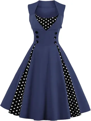 KILLREAL Women's Polka Dot Retro Vintage Style Cocktail Party Swing Dress