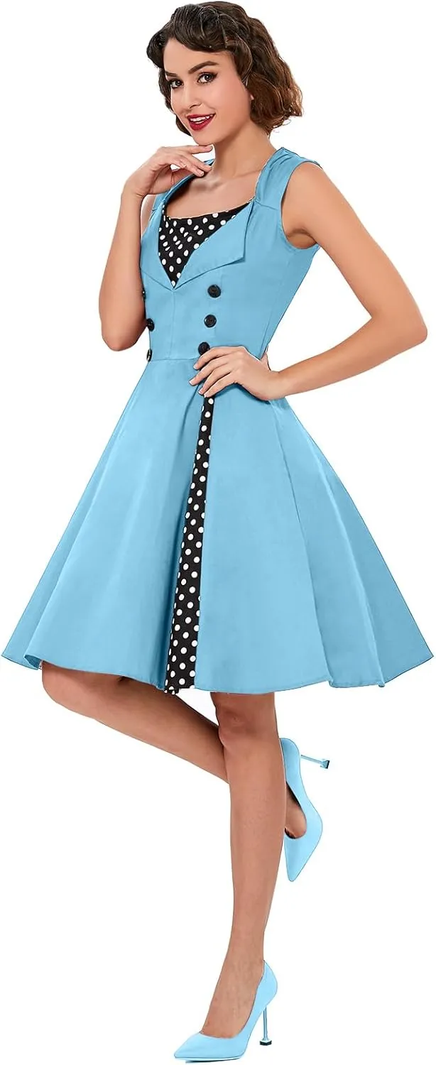 KILLREAL Women's Polka Dot Retro Vintage Style Cocktail Party Swing Dress
