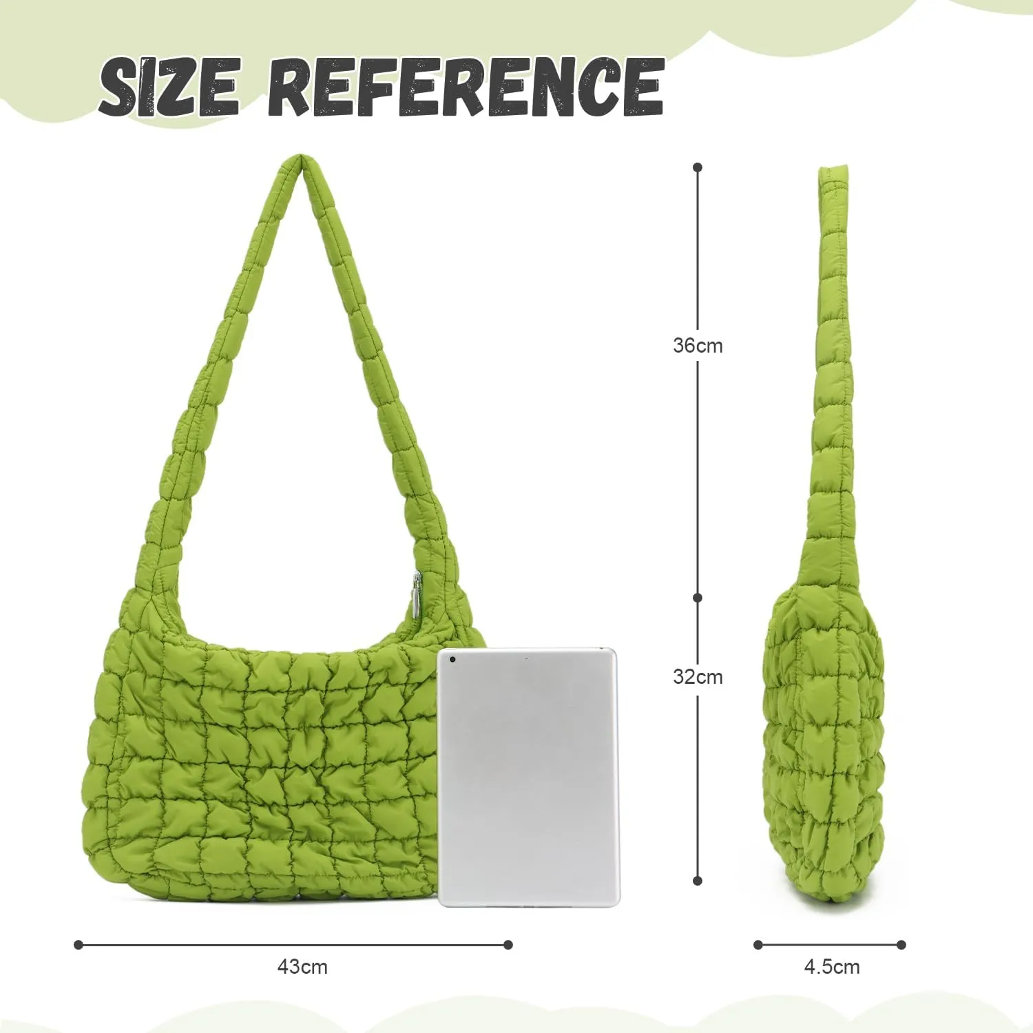 KUANG! Large Puffer Tote Bag for Women Cute Quilted Tote Bag Crossbody Puffy HandBag Cotton Padded Shoulder Bag