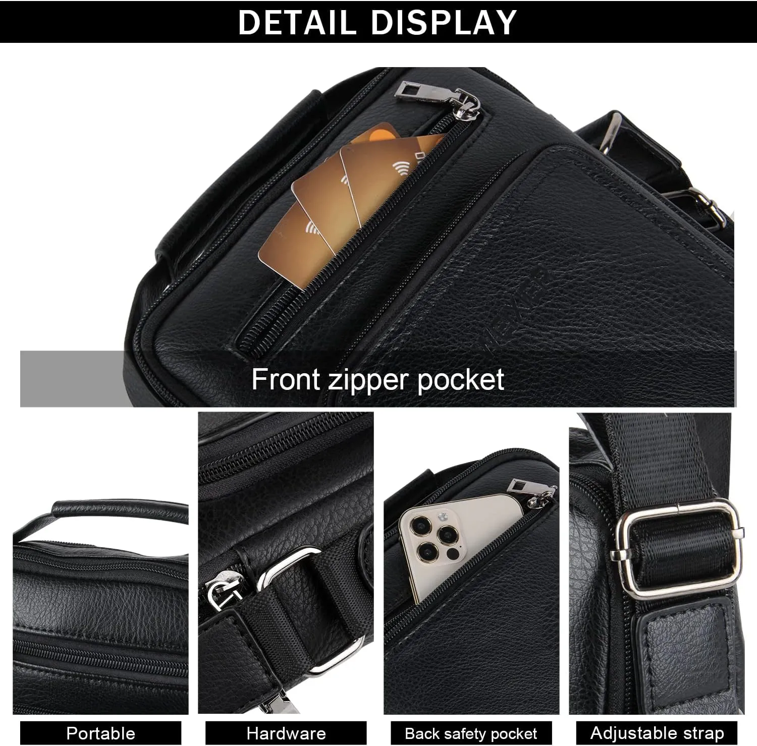 KUANG! Men's Shoulder Bag PU Leather Business Messenger Bag Briefcase Travel Crossbody Multi Pockets Handbag Purse