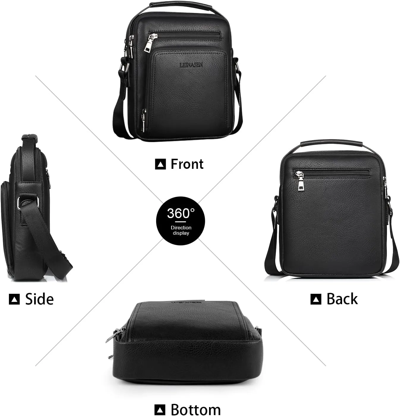 KUANG! Men's Shoulder Bag PU Leather Business Messenger Bag Briefcase Travel Crossbody Multi Pockets Handbag Purse