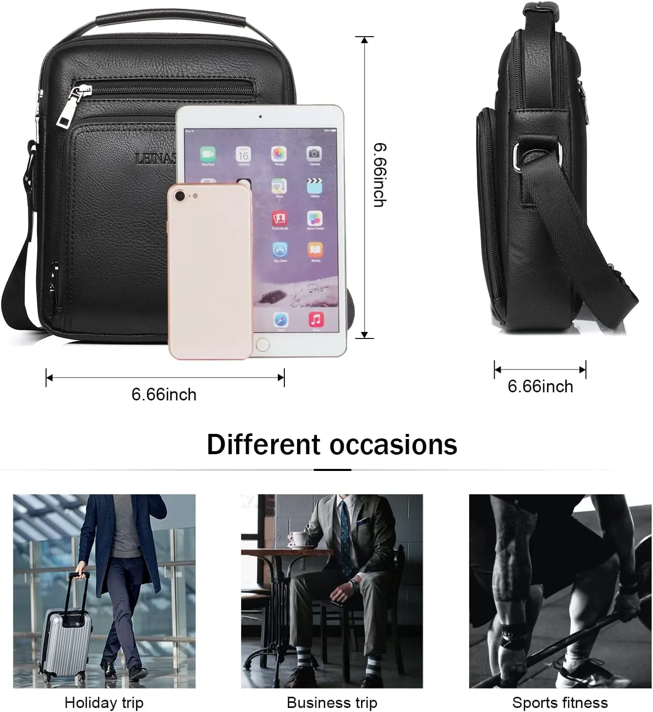 KUANG! Men's Shoulder Bag PU Leather Business Messenger Bag Briefcase Travel Crossbody Multi Pockets Handbag Purse
