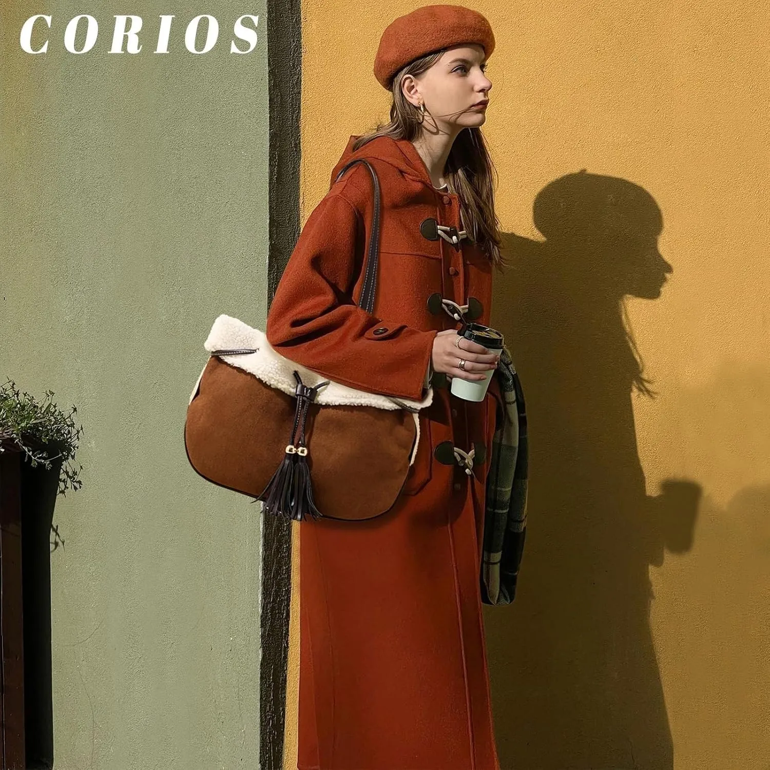 Large Capacity Tote Vintage Soft Plush Top Handle Drawstring Bucket Suede Shoulder for Women Handbag with Lamb Wool