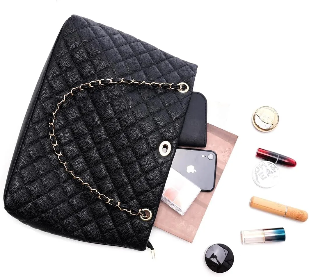 Large Chain Shoulder Bag for Women, Double Strap Handbags Tote Purse