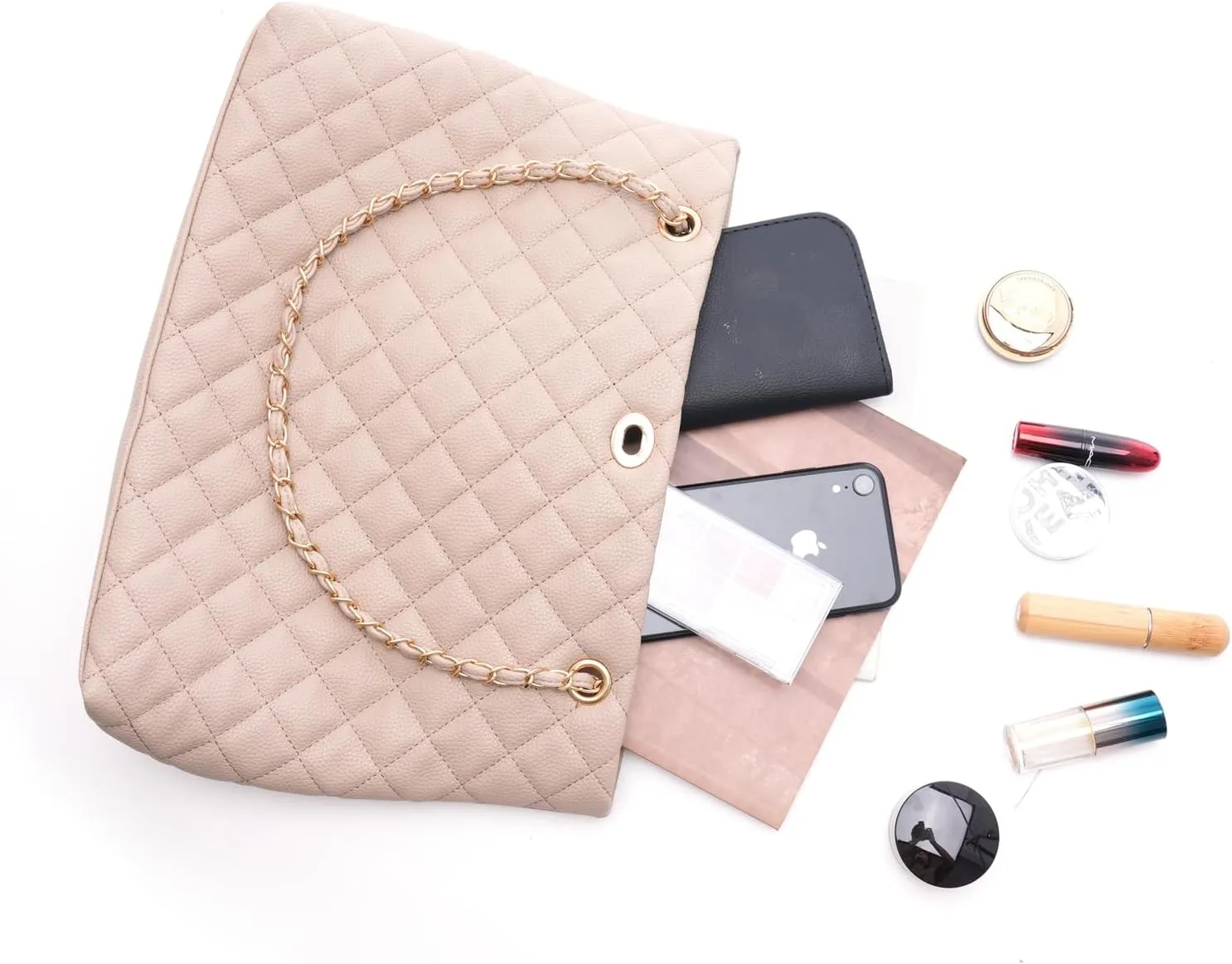 Large Chain Shoulder Bag for Women, Double Strap Handbags Tote Purse