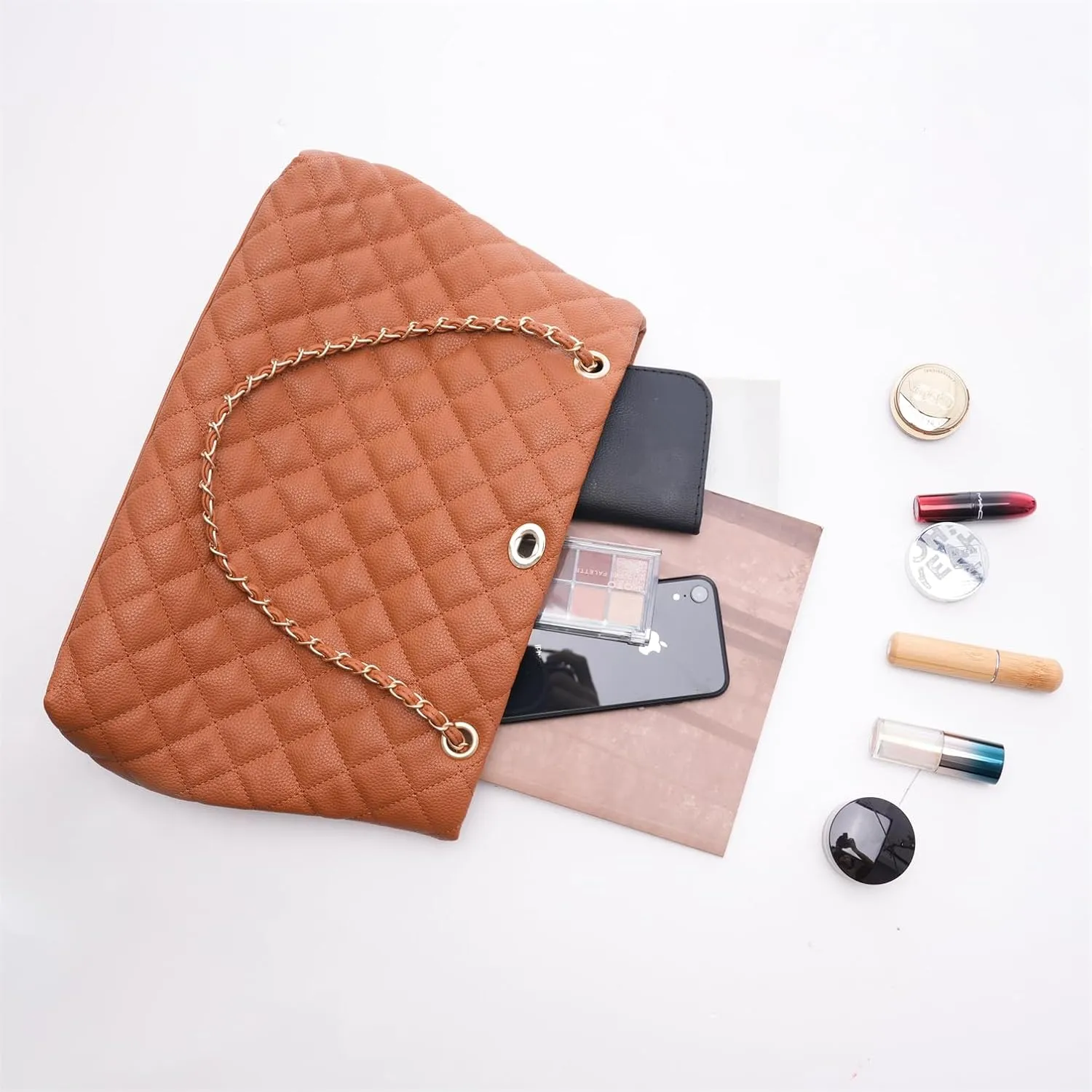 Large Chain Shoulder Bag for Women, Double Strap Handbags Tote Purse