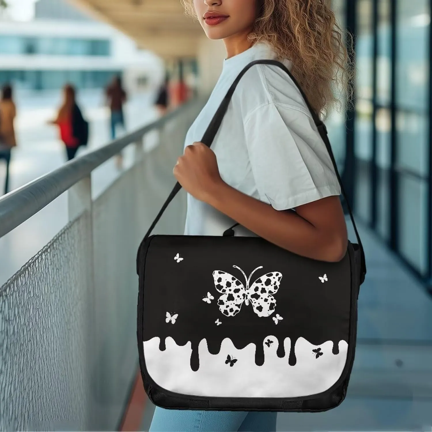 Large Flapover Bag, Messenger bag with Adjustable Shoulder Strap Crossbody Bag Multi-Pocket Messenger Bag