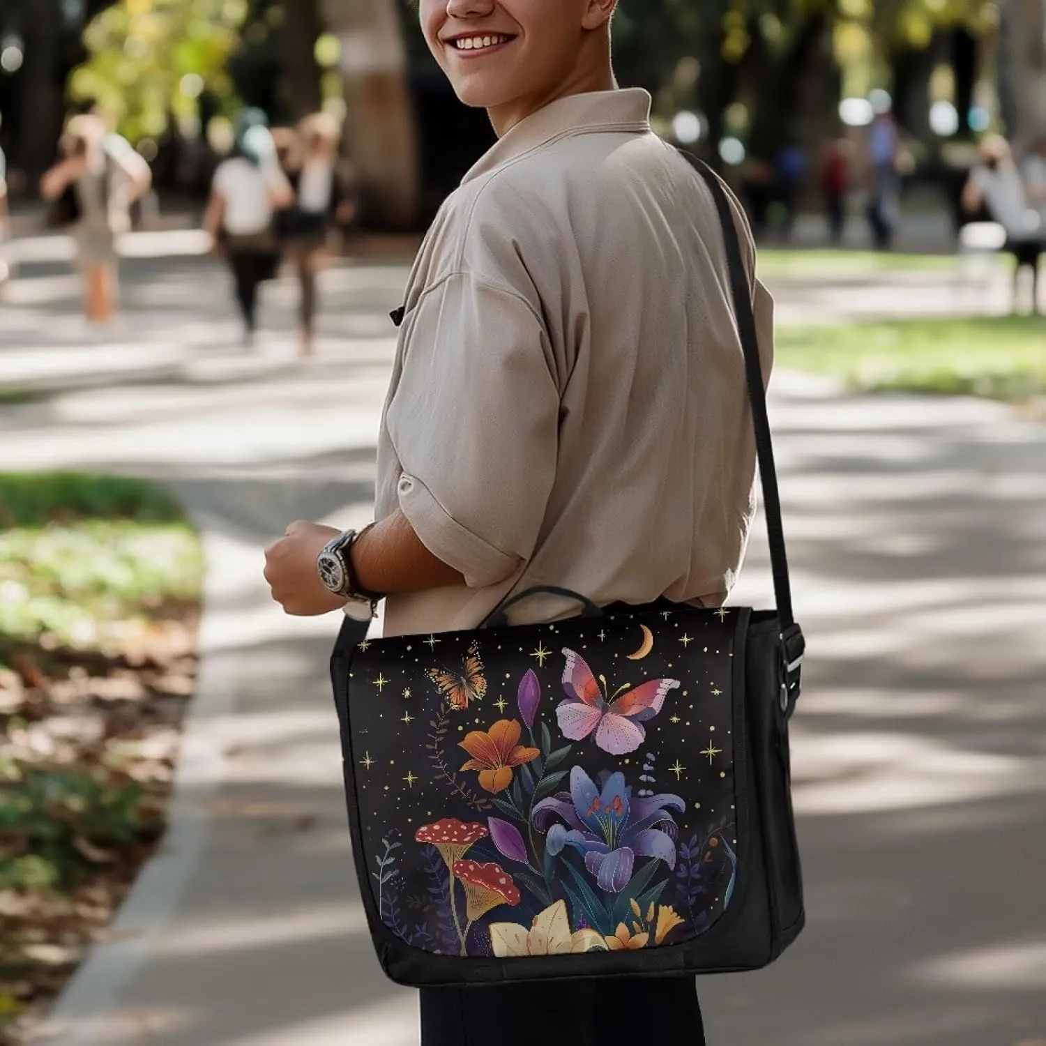 Large Flapover Bag, Messenger bag with Adjustable Shoulder Strap Crossbody Bag Multi-Pocket Messenger Bag