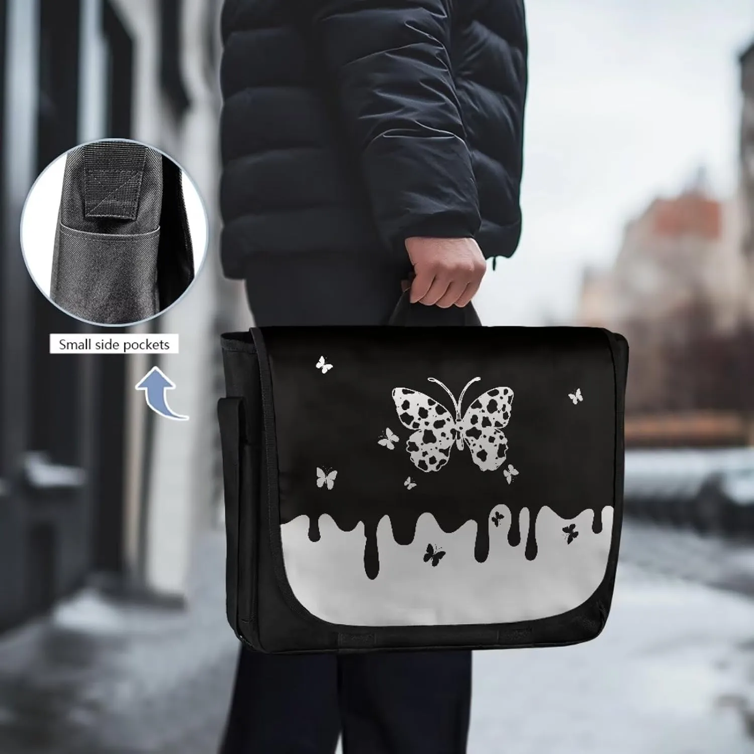 Large Flapover Bag, Messenger bag with Adjustable Shoulder Strap Crossbody Bag Multi-Pocket Messenger Bag