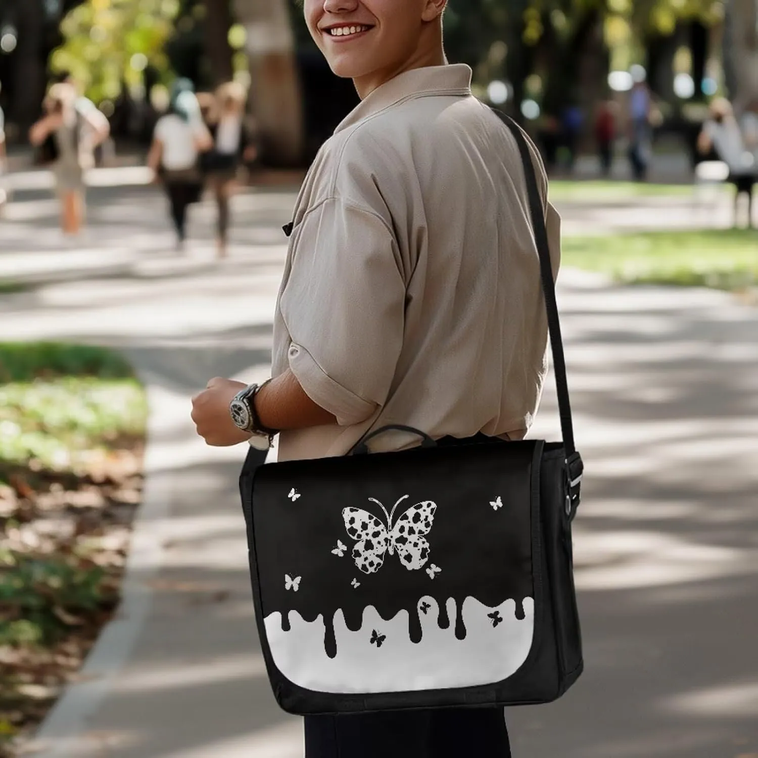 Large Flapover Bag, Messenger bag with Adjustable Shoulder Strap Crossbody Bag Multi-Pocket Messenger Bag
