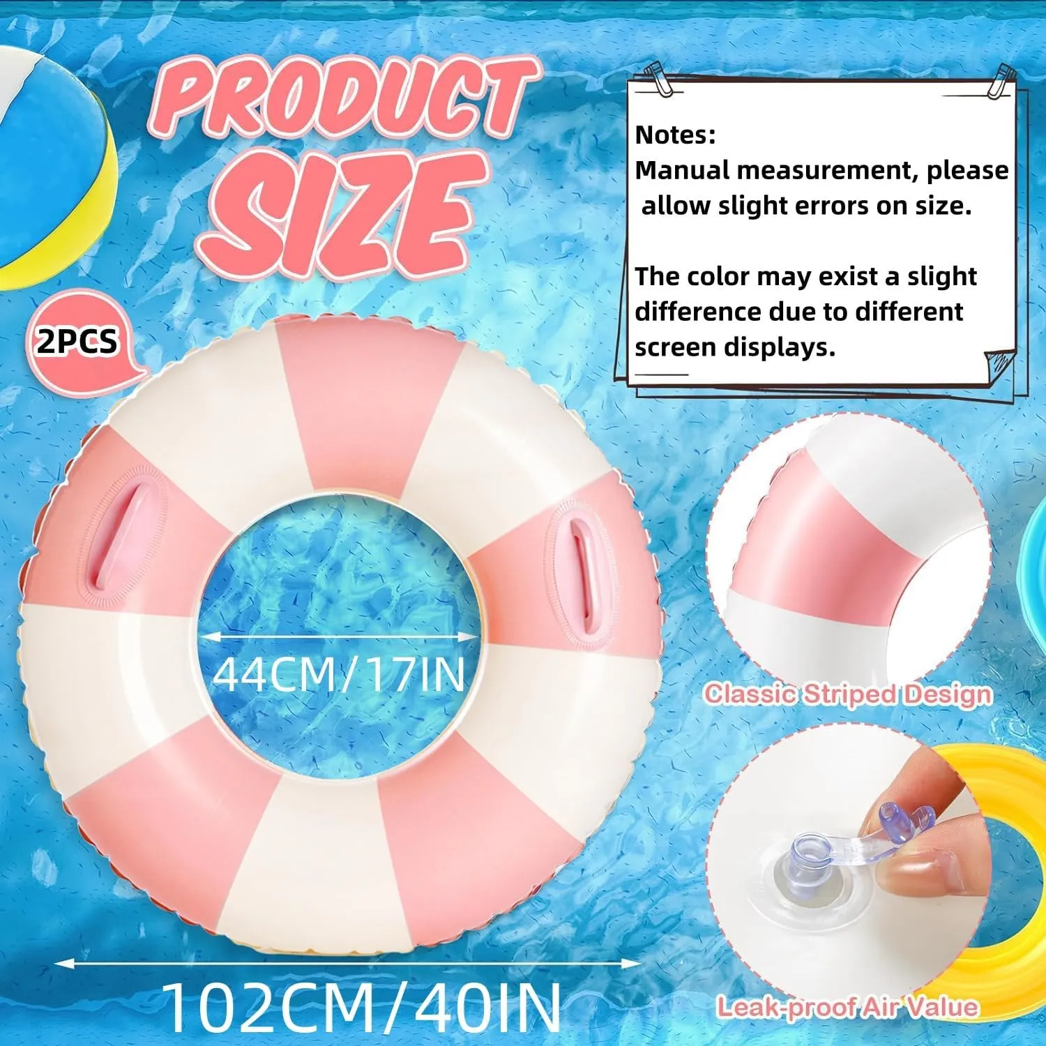 Large Swim Ring with Handles for Adults Classic Striped Pool Inner Tubes,Inflatable Pool Floats for Adults Rings Pool Floaties Adult Size for Summer Pool Party Beach