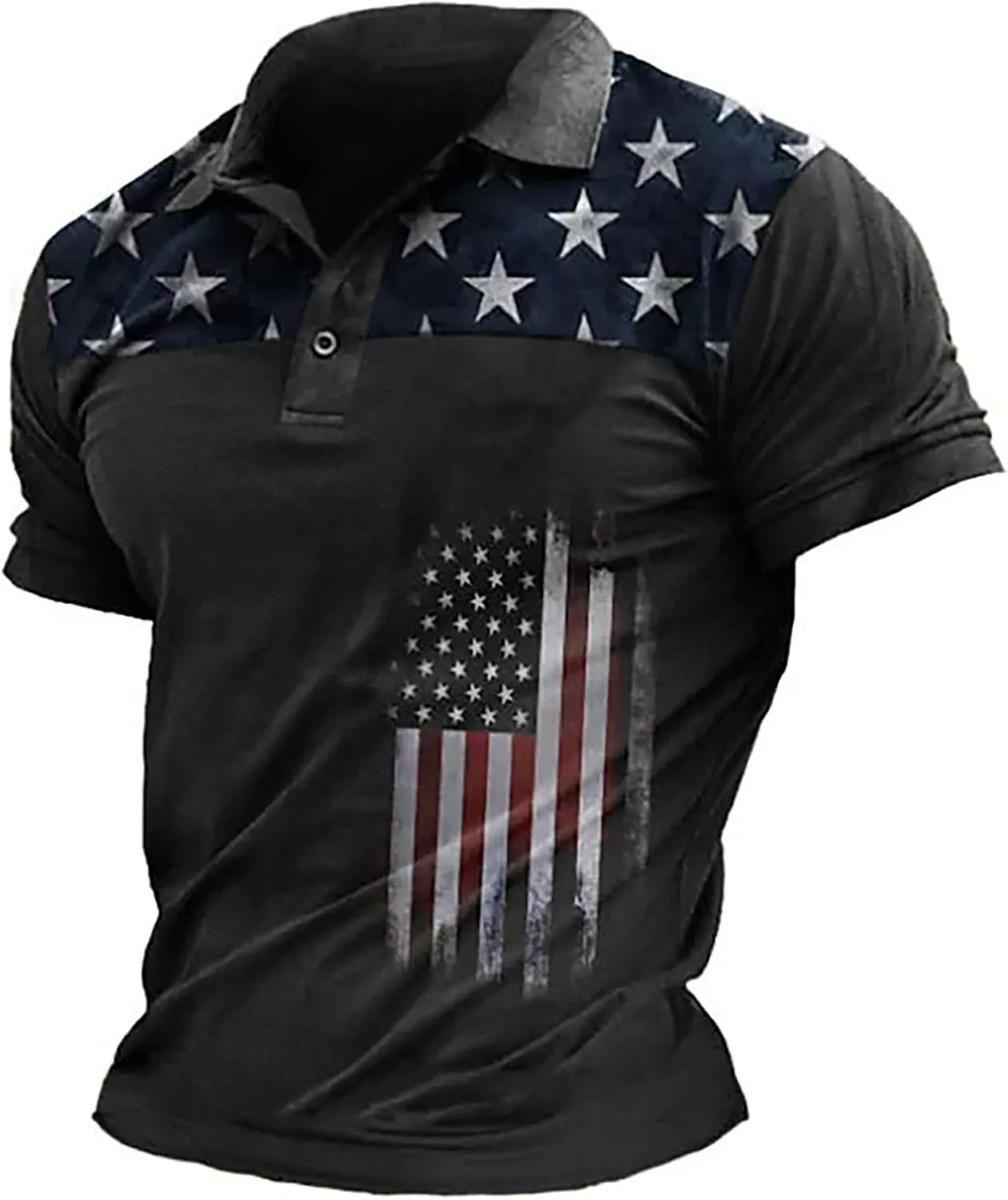 LCMTWX Men's American Flag Polo Shirt Men's Patriotic Golf Polo Shirt and Summer Fashion Leisure Seaside Beach Holiday 3D