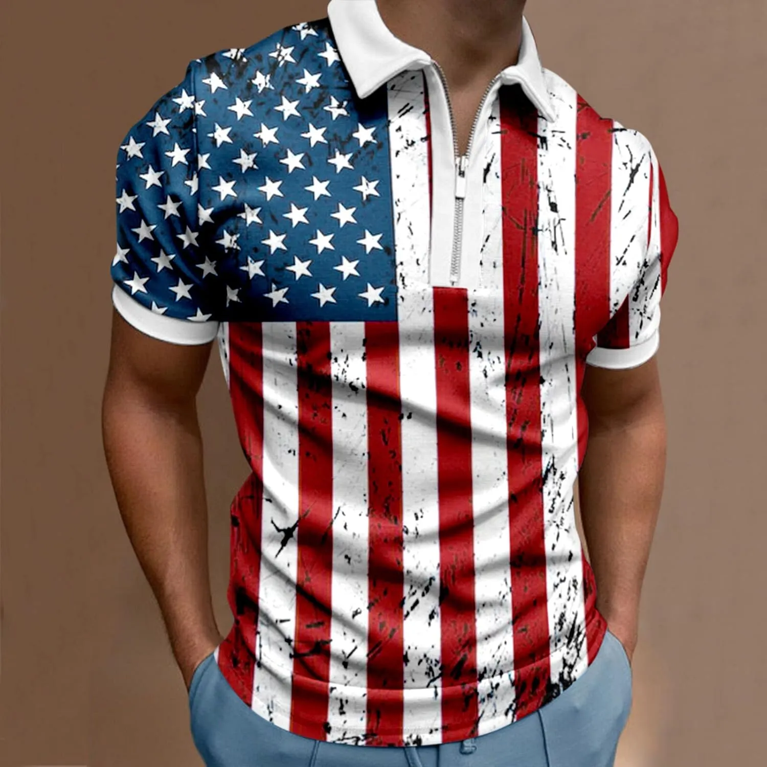 LCMTWX Men's American Flag Polo Shirt Men's Patriotic Golf Polo Shirt and Summer Fashion Leisure Seaside Beach Holiday 3D
