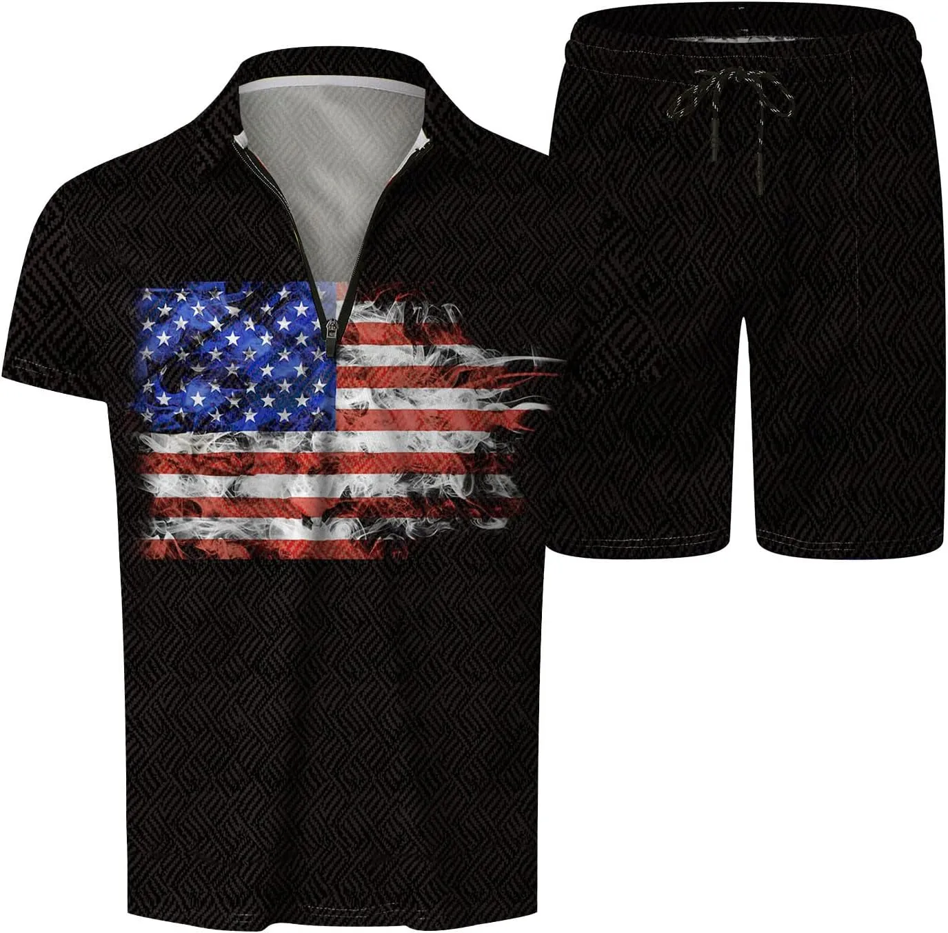 LCMTWX Tropical Golf Shirts for Men American Flag Patriotic Funny Golf Shirts for Men Seaside Beach Holiday 3D Digital