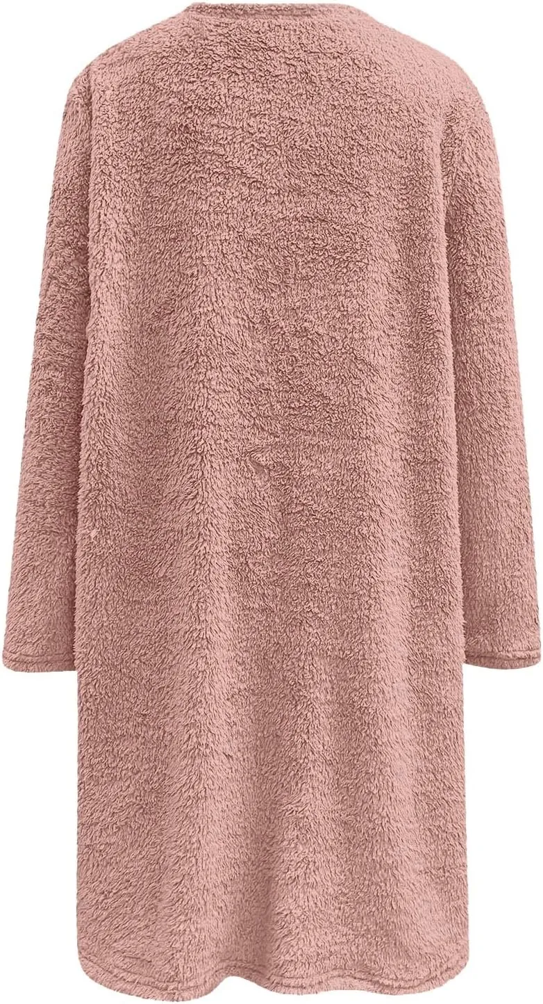 LCMTWX Womens Oversized Sweatshirts Coat Fleece Thickening Plus Size Coat Jacket Casual Plus Size Loose Coat Crew Neck
