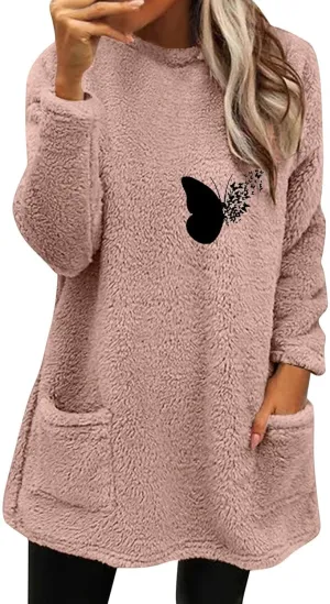 LCMTWX Womens Oversized Sweatshirts Coat Fleece Thickening Plus Size Coat Jacket Casual Plus Size Loose Coat Crew Neck