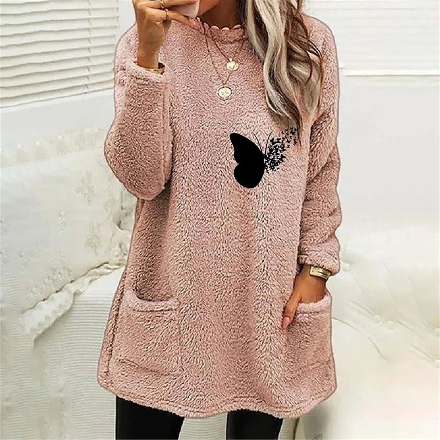 LCMTWX Womens Oversized Sweatshirts Coat Fleece Thickening Plus Size Coat Jacket Casual Plus Size Loose Coat Crew Neck