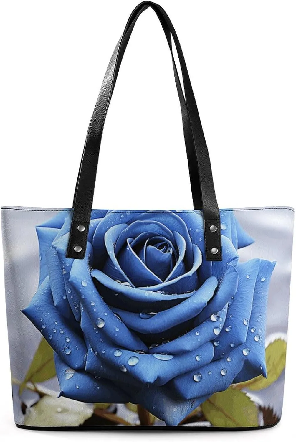 Leather Lady's Handbag,Romantic Blue Rose Print Work Handbags,Tote Bags for Women,Shoulder Hobo Handbags,Casual Tote Bag