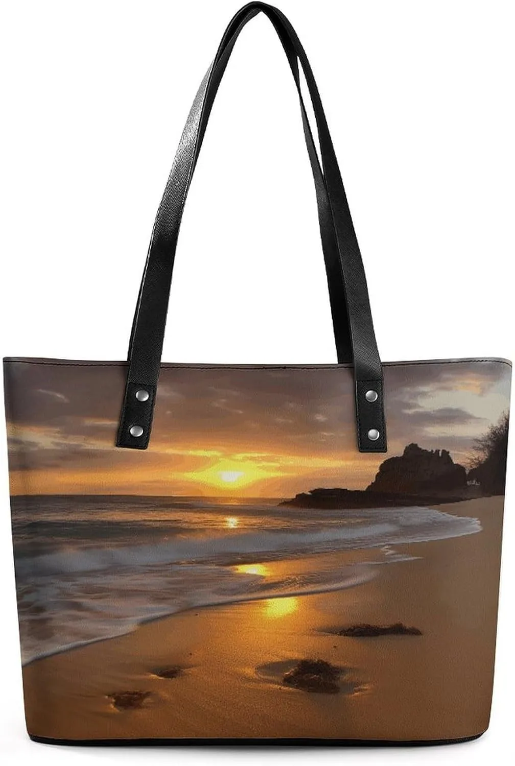 Leather Lady's Handbag,Sunrise Beach Print Shoulder Bag,Tote Bags for Women, Shoulder Purses,Work Handbags