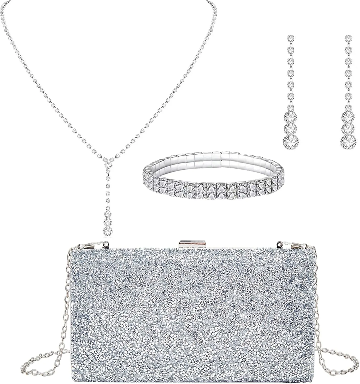 LETODE 4Pcs Clutch Purses Jewelry Set for Women Rhinestone Evening Purses For Wedding Party Prom