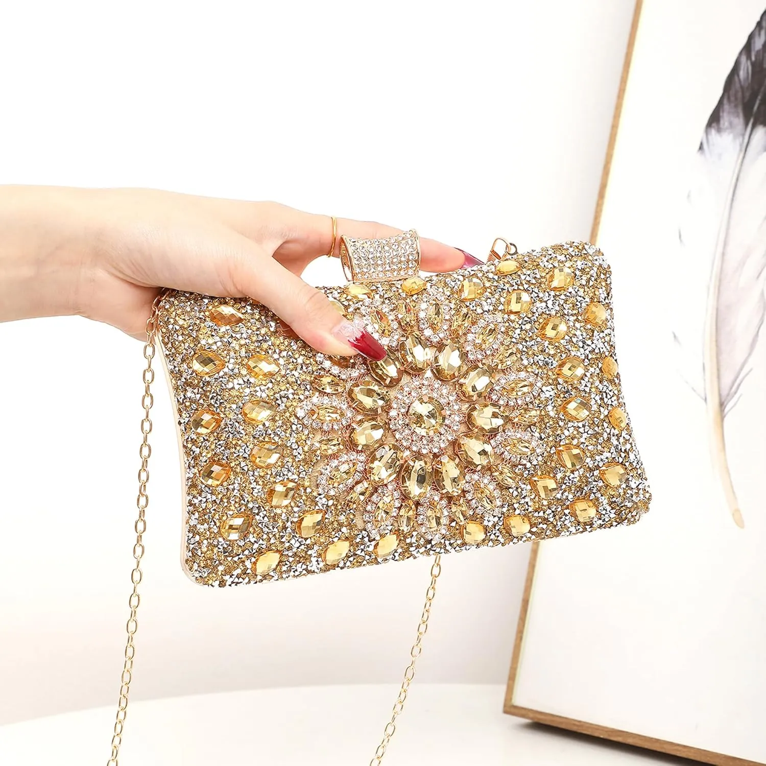 LETODE 4Pcs Clutch Purses Jewelry Set for Women Rhinestone Evening Purses For Wedding Party Prom