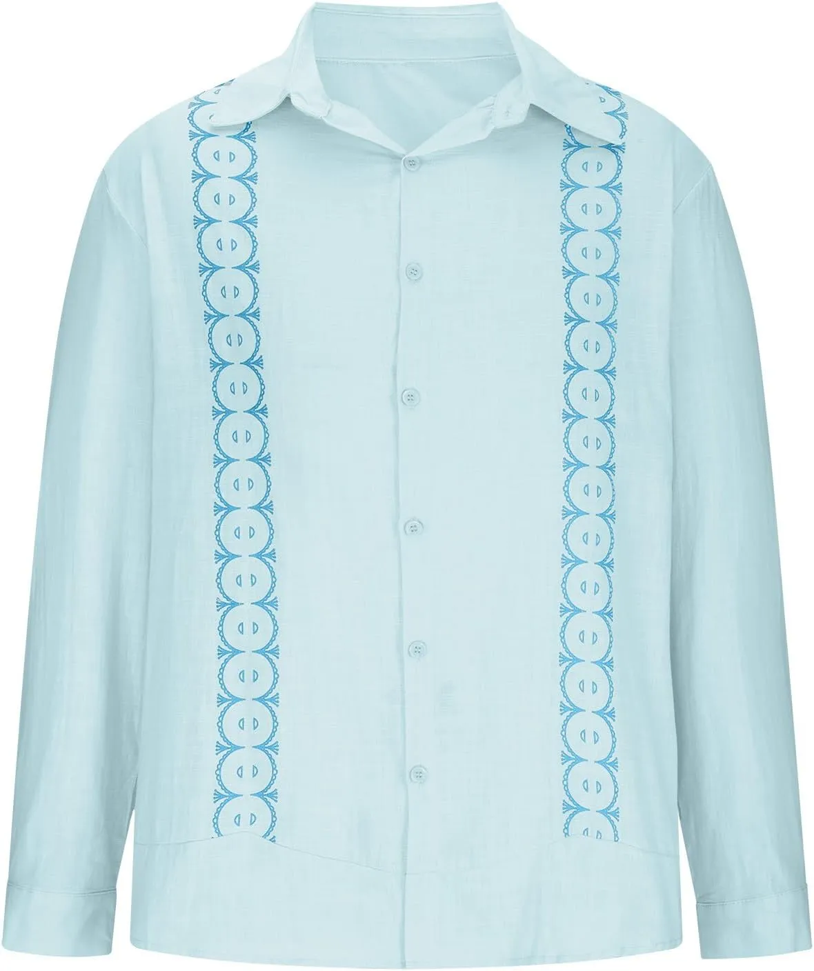 Linen Beach Shirts for Men Long Sleeve Button Down Printed Patchwork Casual Blouses Loose Cotton Hawaiian Clothes