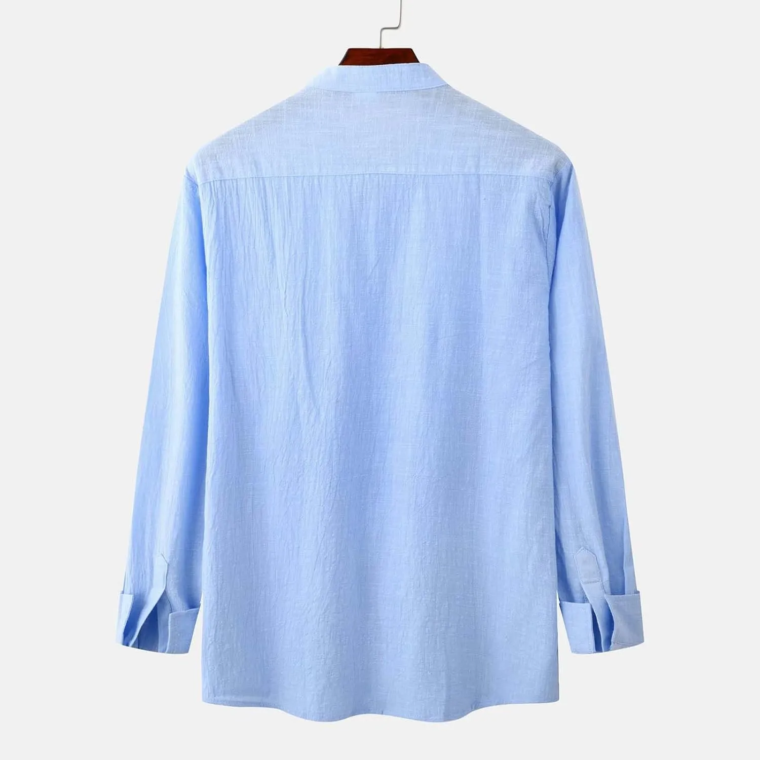 Linen Dress Shirt Men Slim Fit Trendy Button Down Solid Round Neck Beach Shirts Loose Casual 2025 Cotton Blouses