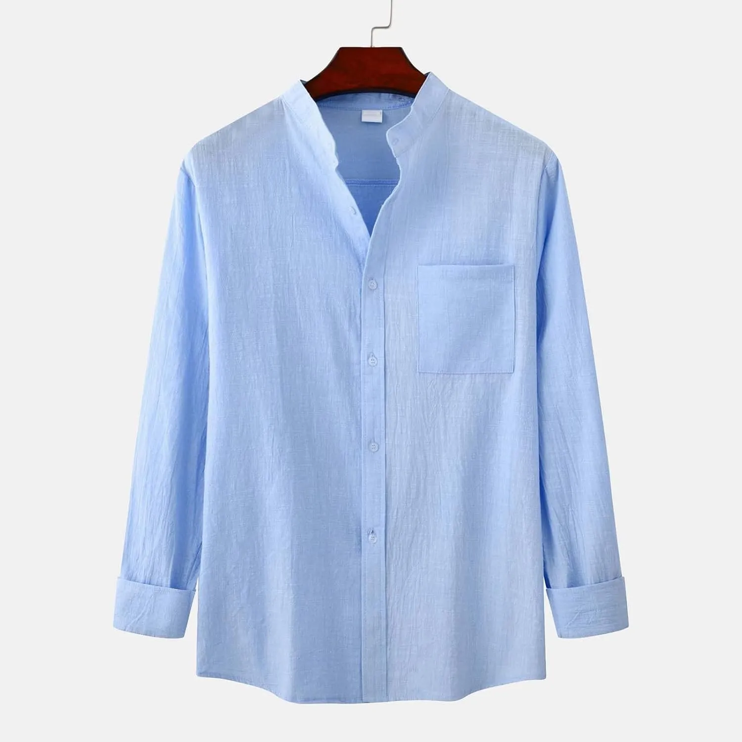 Linen Dress Shirt Men Slim Fit Trendy Button Down Solid Round Neck Beach Shirts Loose Casual 2025 Cotton Blouses