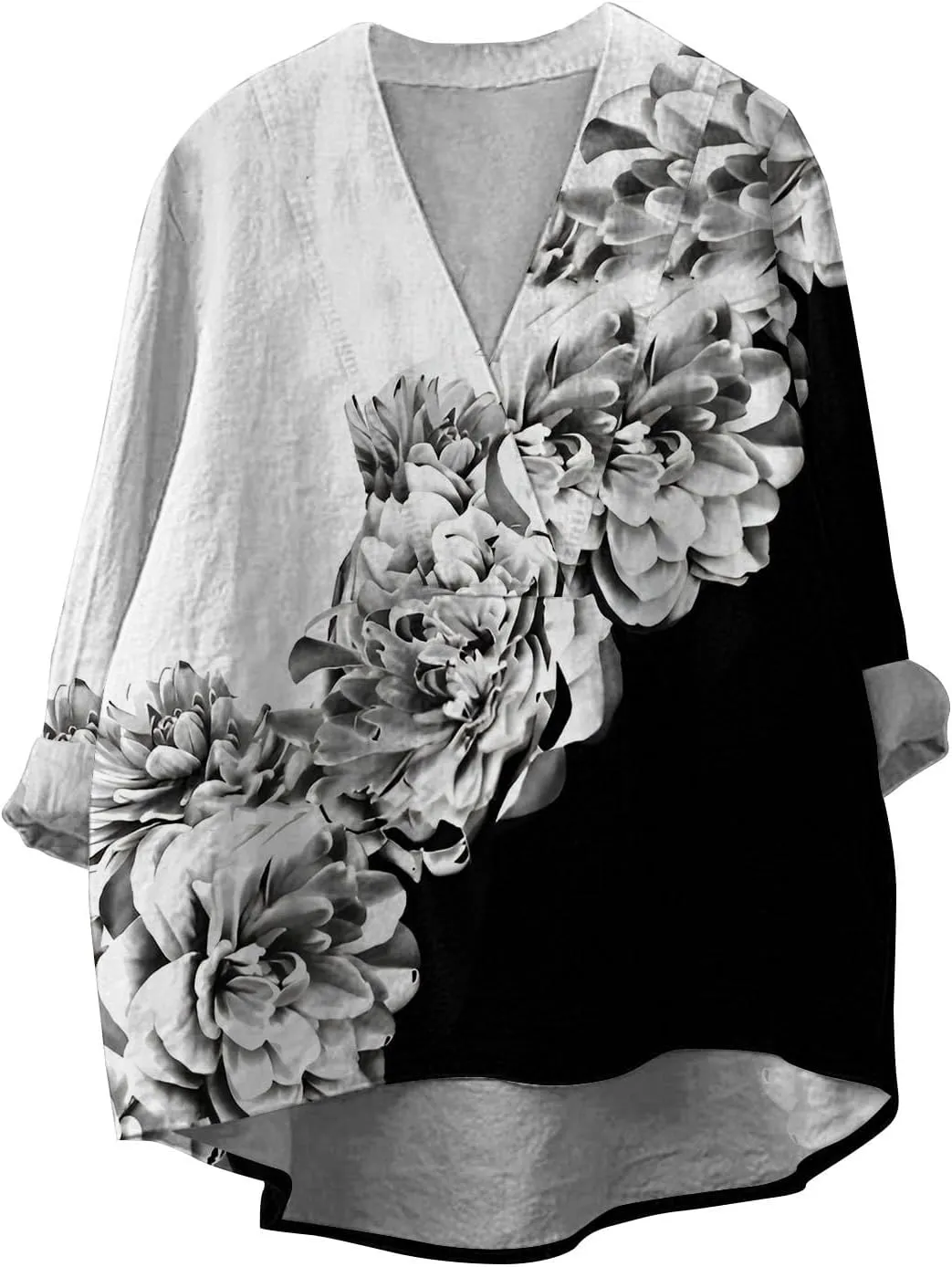 Linen Shirt for Women Breathable Tops Autumn Fragrant Fabric Shirt Solid Color Basic 3/4 Sleeve Tops