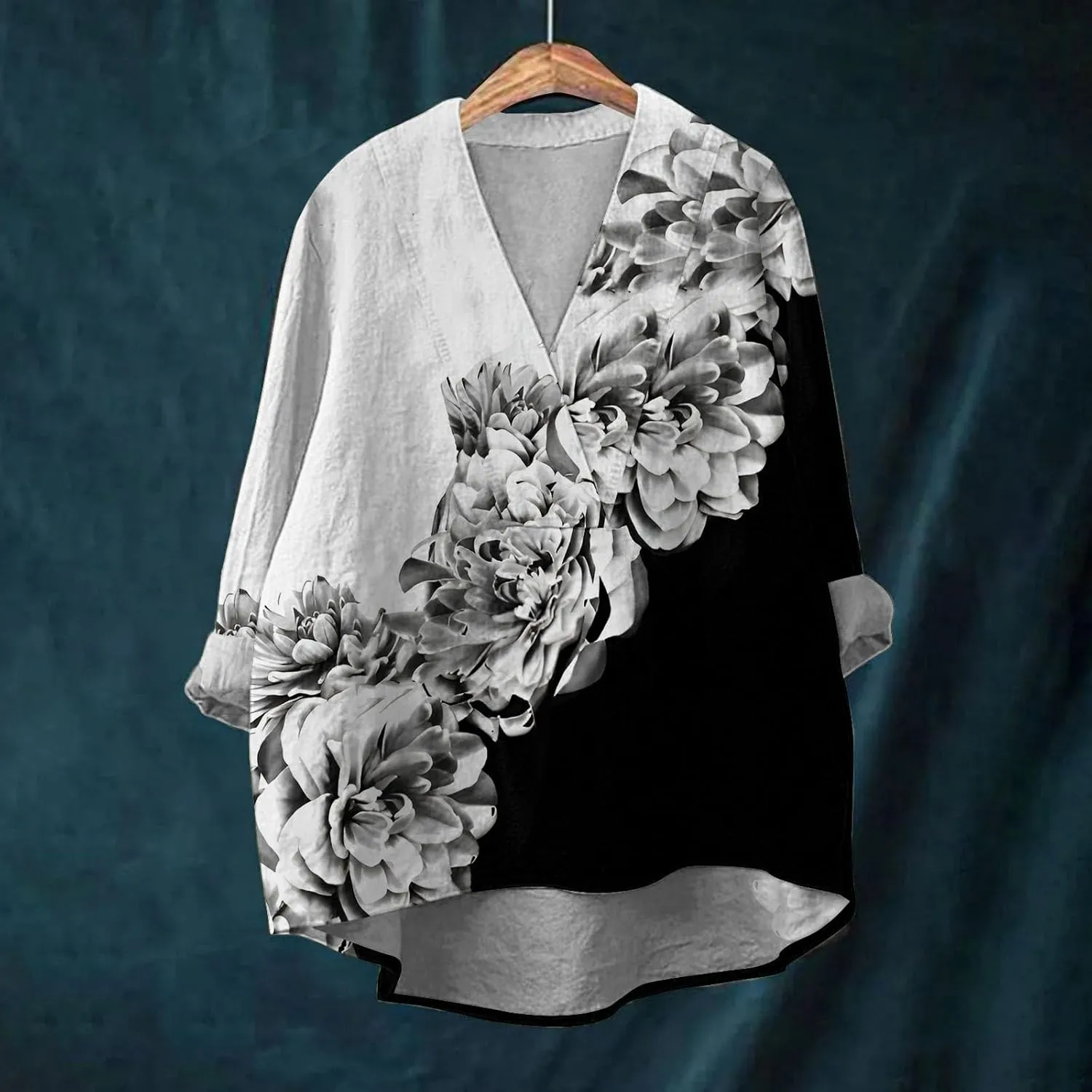 Linen Shirt for Women Breathable Tops Autumn Fragrant Fabric Shirt Solid Color Basic 3/4 Sleeve Tops