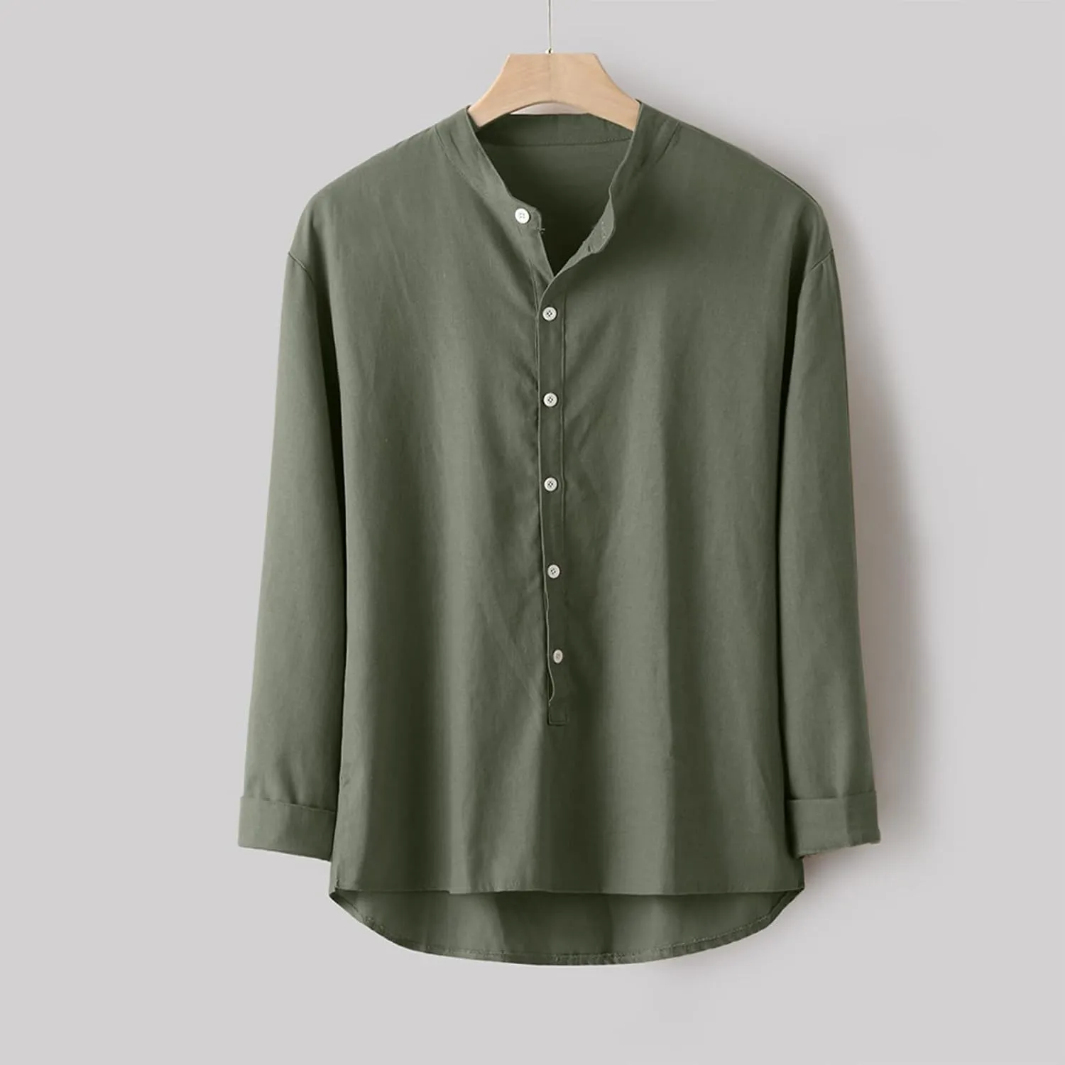Linen Shirt Men Button Down Long Sleeves Cotton Solid Color Summer Beach Dress Shirt Casual Trendy Summer Clothing