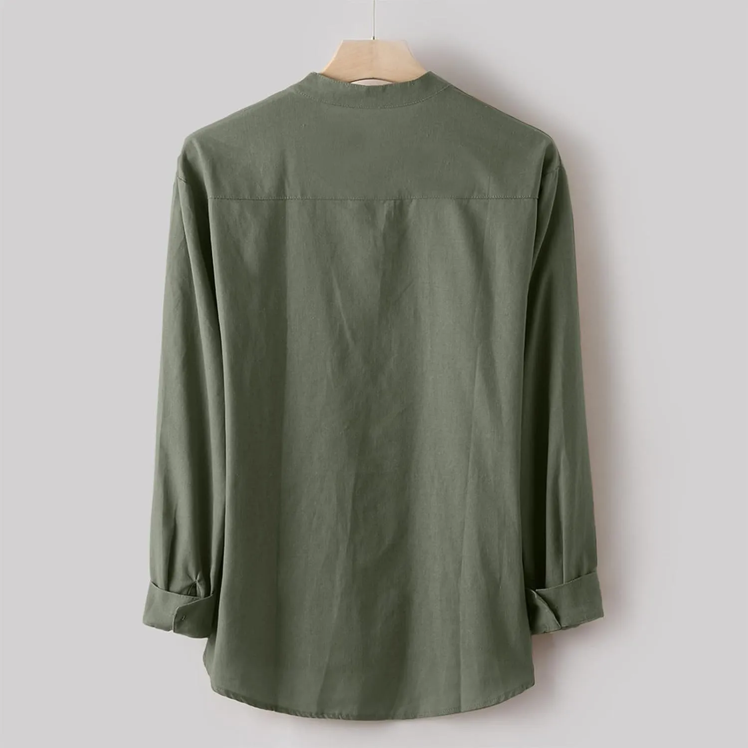 Linen Shirt Men Button Down Long Sleeves Cotton Solid Color Summer Beach Dress Shirt Casual Trendy Summer Clothing