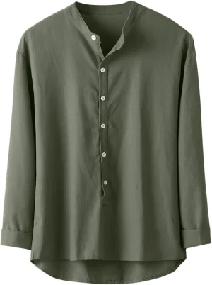 Linen Shirt Men Button Down Long Sleeves Cotton Solid Color Summer Beach Dress Shirt Casual Trendy Summer Clothing