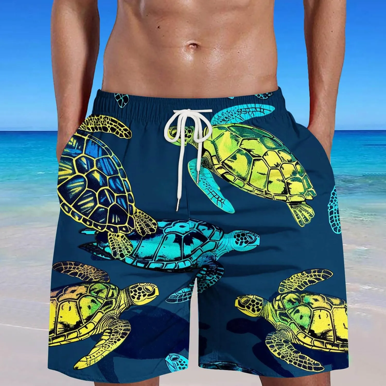 Linen Shirts for Men Printed Short Loose Tether Pocket Board Casual Pant Short Beach Fashion Short Shorts Men Short