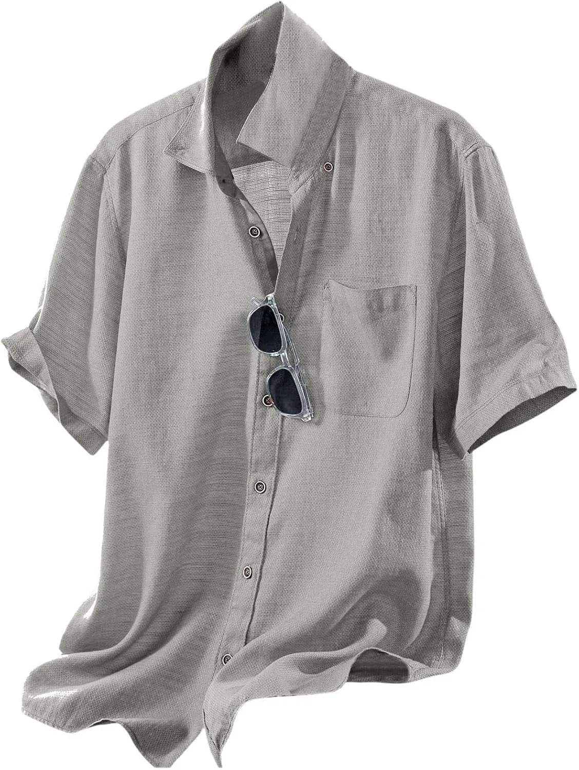 Linen Shirts for Men Trendy Button Down Short Sleeve Summer Beach Wedding Shirt Lightweight Quick Dry Chambray Blouses