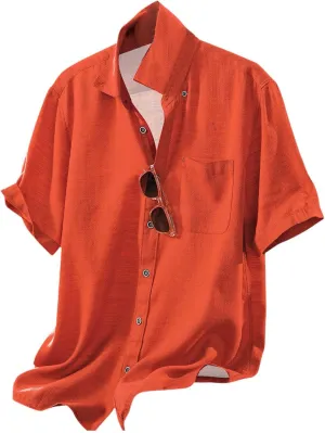 Linen Shirts for Men Trendy Button Down Short Sleeve Summer Beach Wedding Shirt Lightweight Quick Dry Chambray Blouses