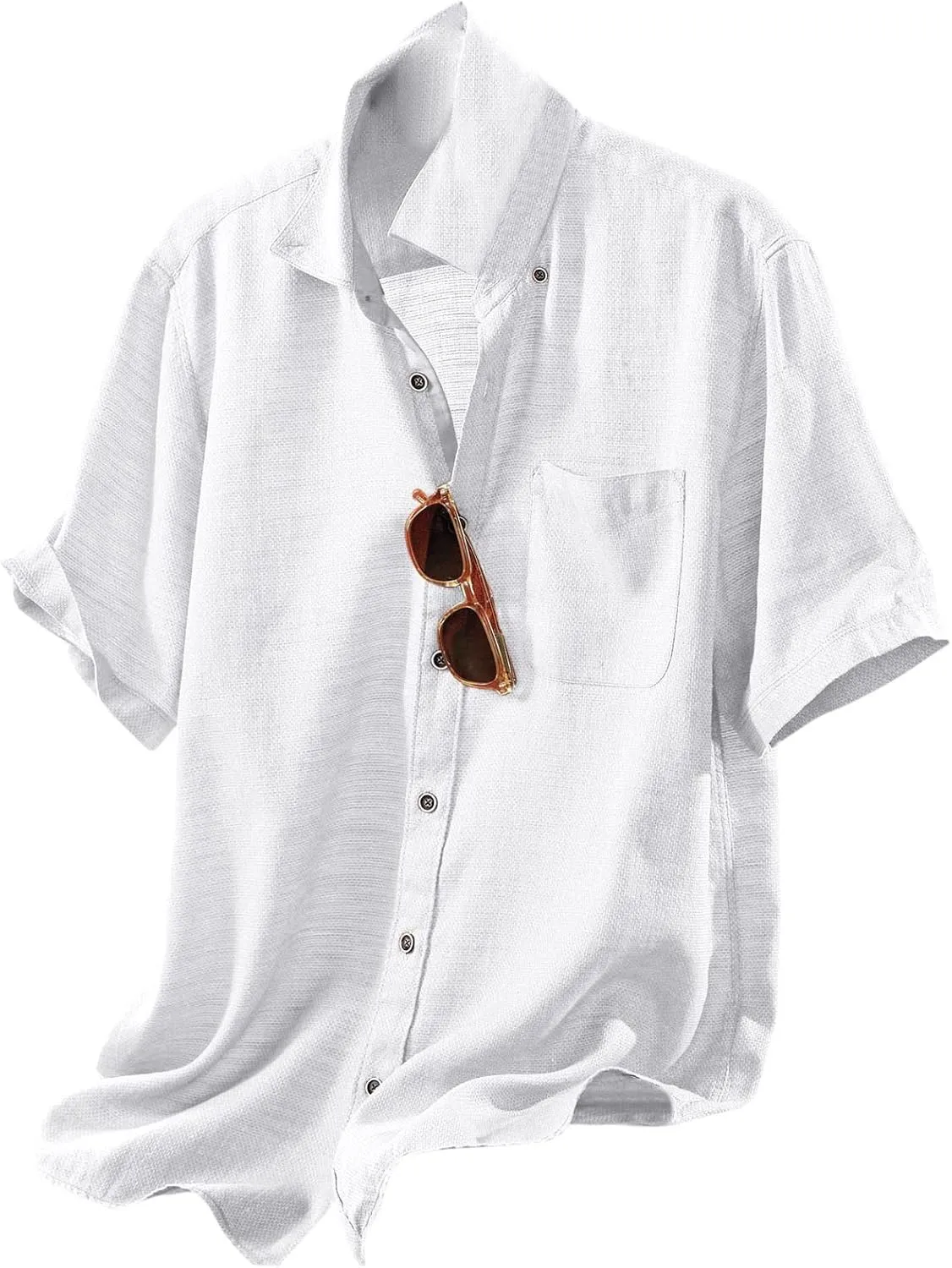 Linen Shirts for Men Trendy Button Down Short Sleeve Summer Beach Wedding Shirt Lightweight Quick Dry Chambray Blouses