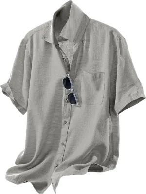 Linen Shirts for Men Trendy Button Down Short Sleeve Summer Beach Wedding Shirt Lightweight Quick Dry Chambray Blouses